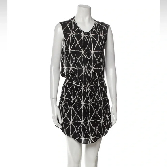 A.L.C. Silk Ikat batik  print dress black white sleeveless pockets Size L - Picture 1 of 7